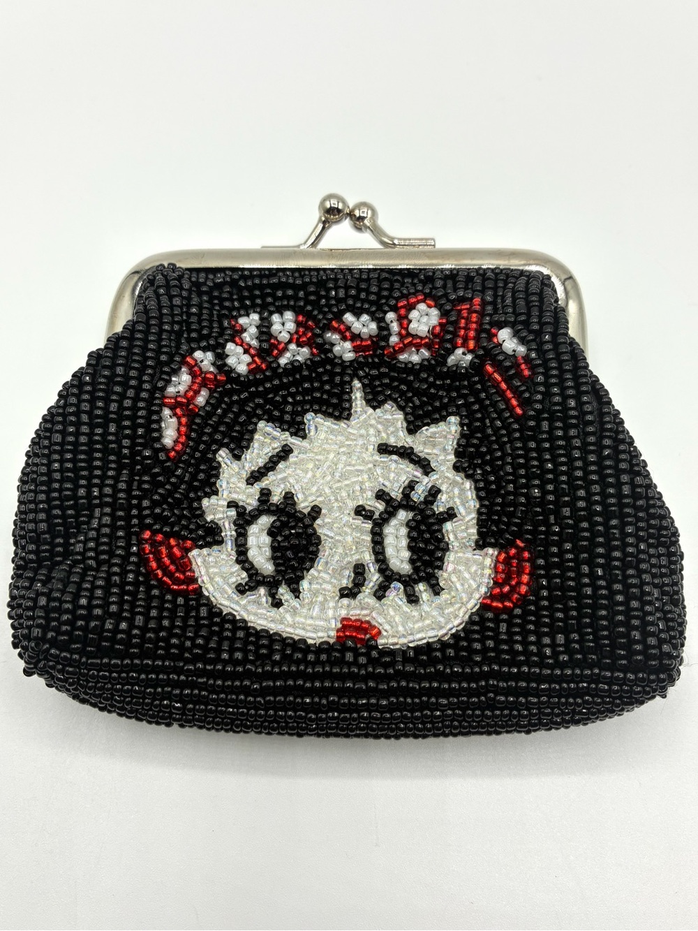 Betty Boop Beaded Coin Purse Kiss Lock Wallet Black Red White
